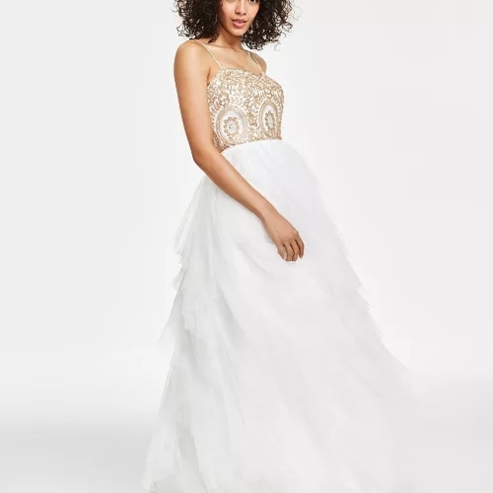Size 1 "Say Yes to the Prom" Juniors' Embellished Strapless Cascade Gown
